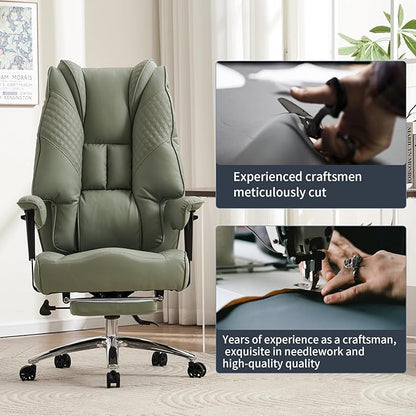 Big and Tall Office Chair 400lbs Wide Seat, Leather High Back Executive Office Chair with Foot Rest, Ergonomic Office Chair Lumbar Support for Lower Back Pain Relief (Light Green)