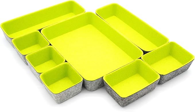 Welaxy desk drawer organizer tray dividers small felt storage bin sturdy but soft for office suppliers entryway catchall key holder makeup crafts pens decluttering 8-piece (Spring Green)