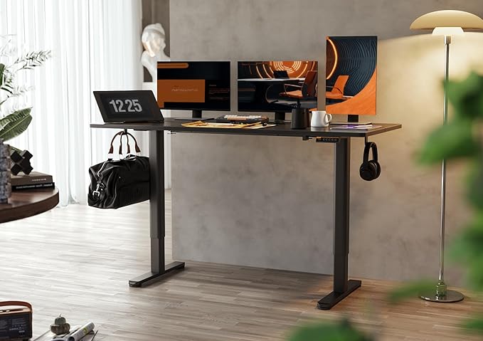 Electric Standing Desk, Adjustable Height Stand up Desk, 63x24 Inches Sit Stand Home Office Desk with Splice Board, Black Frame/Black Top