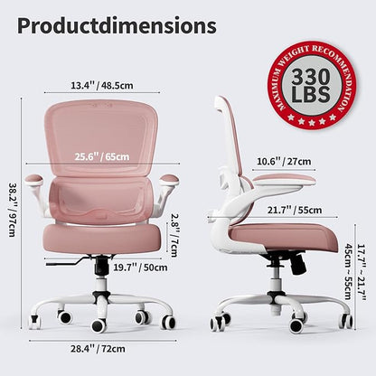 Office Chair - Ergonomic Desk Chair with Adjustable Lumbar Support, Mesh Computer Chair, Executive Chair for Home Office Comfortable Lumbar Support (Pink)