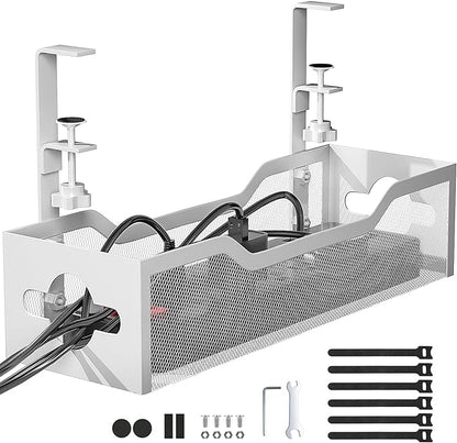 Under Desk Cable Management Tray, Litwaro Cable Management Under Desk No Drill, Metal Cable Tray with Clamp for Desk Wire Management, Desk Cord Organizer for Home Office No Damage to Standing Desk