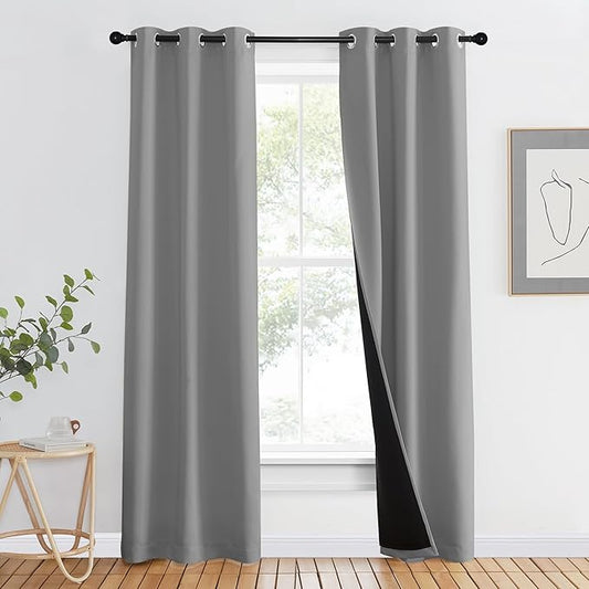 NICETOWN Full Shade Curtain Panels, Pair of Energy Smart & Noise Blocking Out Blackout Drapes for Dining Room Window, Thermal Insulated Guest Room Lined Window Dressing(Silver Grey, 37 x 80 inch)