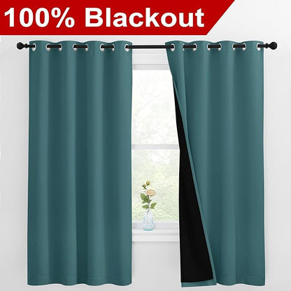 NICETOWN 100% Blackout Curtain Panels, Thermal Insulated Black Liner Curtains for Nursery Room, Noise Reducing and Cold Blocking Drapes for Windows (Set of 2, Sea Teal, 55-inch Wide by 68-inch Long)