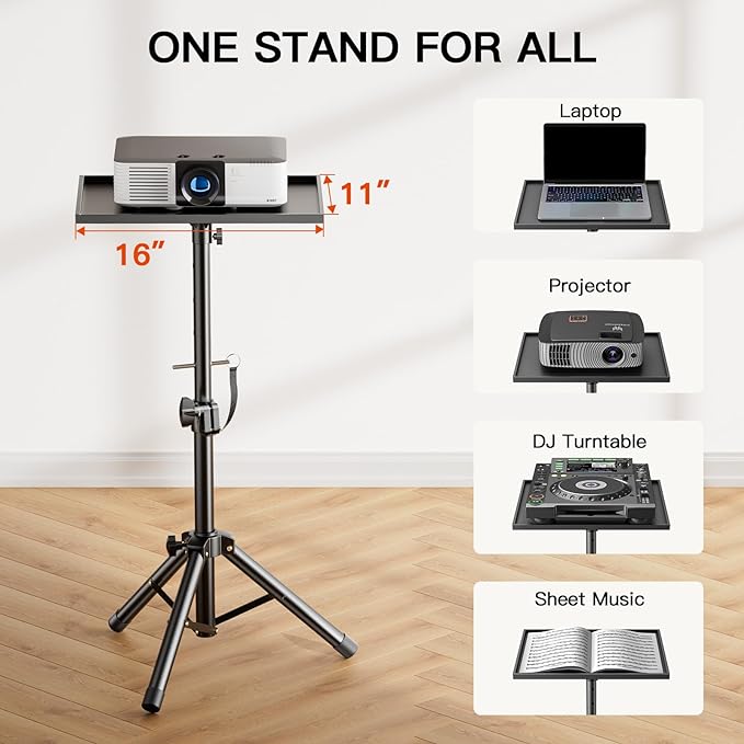 AMADA HOMEFURNISHING Projector Stand, Laptop Stand with Adjustable Height 22 to 36 inch, Projector Mount as DJ Racks/Projector Tripod Stand/Laptop Floor Stand for Office, Home, Stage or Studio-AMPS01