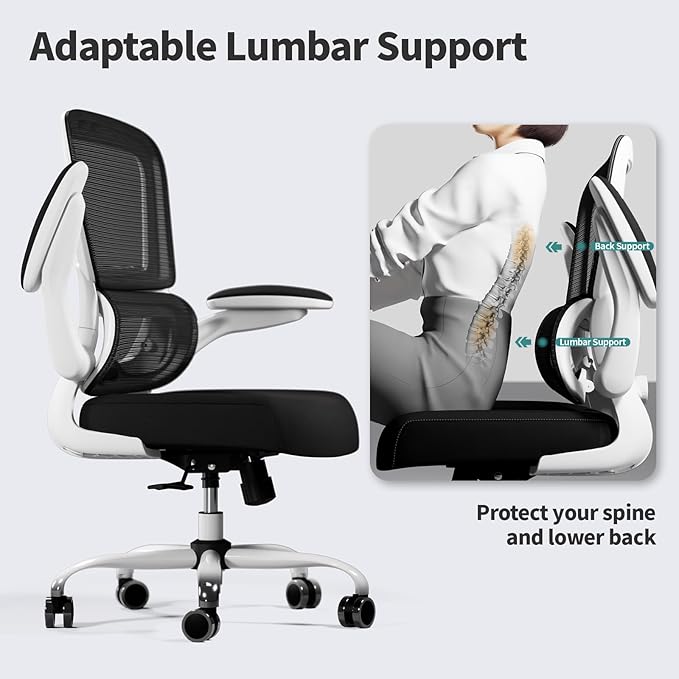 Office Chair - Ergonomic Desk Chair with Adjustable Lumbar Support, Mesh Computer Chair, Executive Chair for Home Office Comfortable Lumbar Support (White+Black)