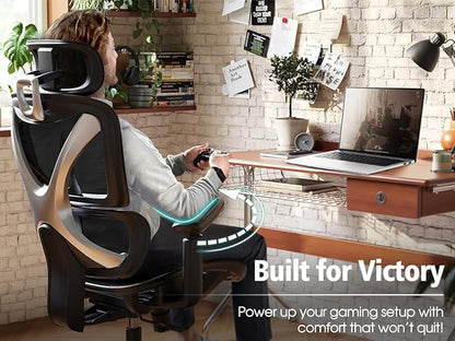 GABRYLLY Ergonomic Office Chair, Big and Tall Mesh Chair with Lumbar Support, 3D armrest - 215° Rotation, Adjustable Headrest & Soft Seat, Durable Computer Chair 350LBS for Work Gaming