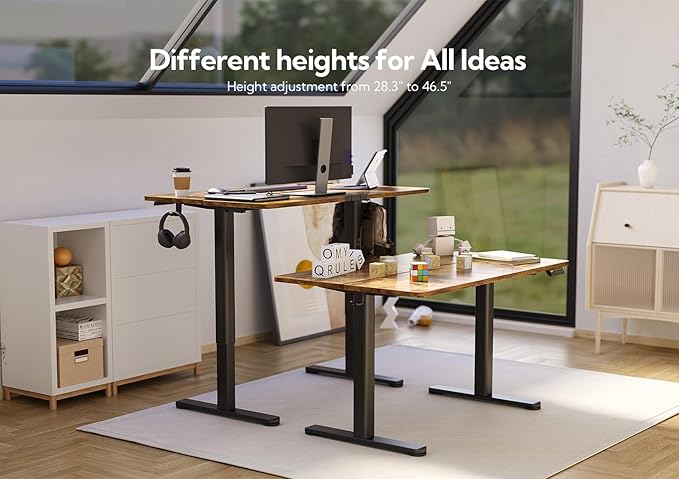 Electric Standing Desk, Adjustable Height Stand up Desk, 24x48 Inches Sit Stand Home Office Desk with Splice Board, Black Frame/Rustic Brown Top