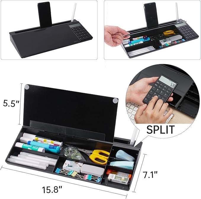 Small Glass Desktop Whiteboard Dry-Erase-Board - Computer Keyboard Stand with Calculator White Board Surface Pad with Drawer, Desk Organizers with Accessories for Office, Home, School Supplies