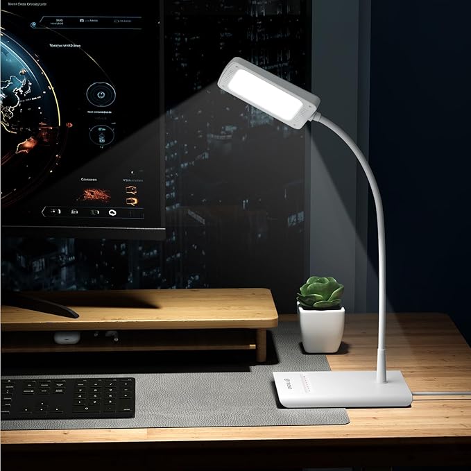 TROND Desk Lamp, Bright Dimmable Eye-Caring Table Lamp, 3 Color Modes 7 Brightness Levels, Flexible Gooseneck, Touch Control, Memory Function, Desk Light for Home Office Dorm Room Essentials