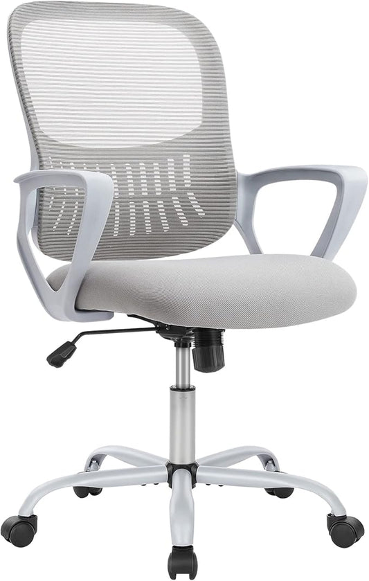 Office Chair, Mid Back Computer Ergonomic Mesh Desk with Larger Seat, Executive Height Adjustable Swivel Task with Lumbar Support and Armrests for Women Adults