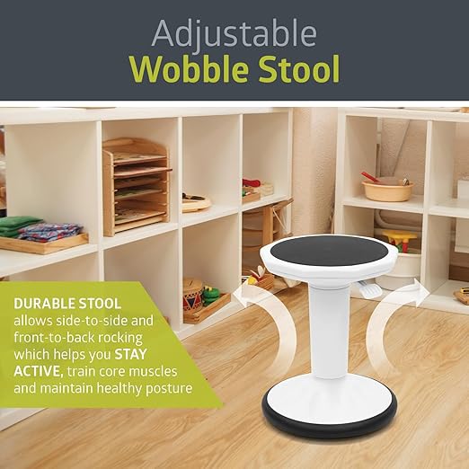 Pearington SitFree Height Adjustable Wobble Stool, Active Flexible Seating Chair for Kids and Adults - School and Office, White