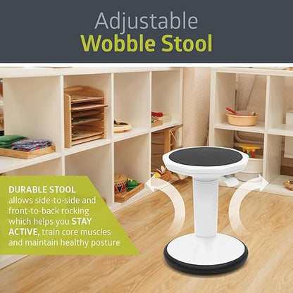 Pearington SitFree Height Adjustable Wobble Stool, Active Flexible Seating Chair for Kids and Adults - School and Office, White