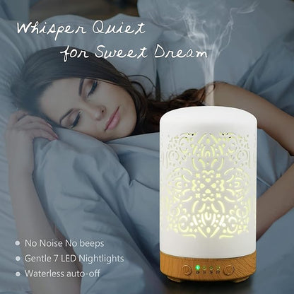 Earnest Living Essential Oil Diffuser Gift Set White Ceramic Diffuser 100 ml & Essential Oil Set Timers Night Lights Auto Off Function Home Office Humidifier Aromatherapy Diffusers for Essential Oils