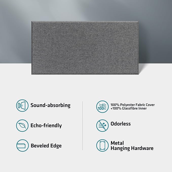 UMIACOUSTICS 2 PCS Acoustic Panel, 47.2" x 23.6" Fiberglass Sound Proof Wall Panels, Sound Absorbing Panels for Studios, Office, Home Theater. Charcoal Grey