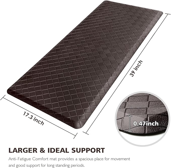 HappyTrends Kitchen Mat Cushioned Anti-Fatigue Kitchen Rug,17.3"x39",Thick Waterproof Non-Slip Kitchen Mats and Rugs Heavy Duty Ergonomic Comfort Rug for Kitchen,Floor,Office,Laundry,Chocolate