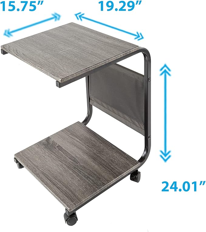 Seville Classics Airlift Height Adjustable Mobile Rolling Laptop Cart Computer Workstation Desk Home, Office, Classroom, Hospital, w/Wheels, C-Shape Table (19"), Rustic Ashwood