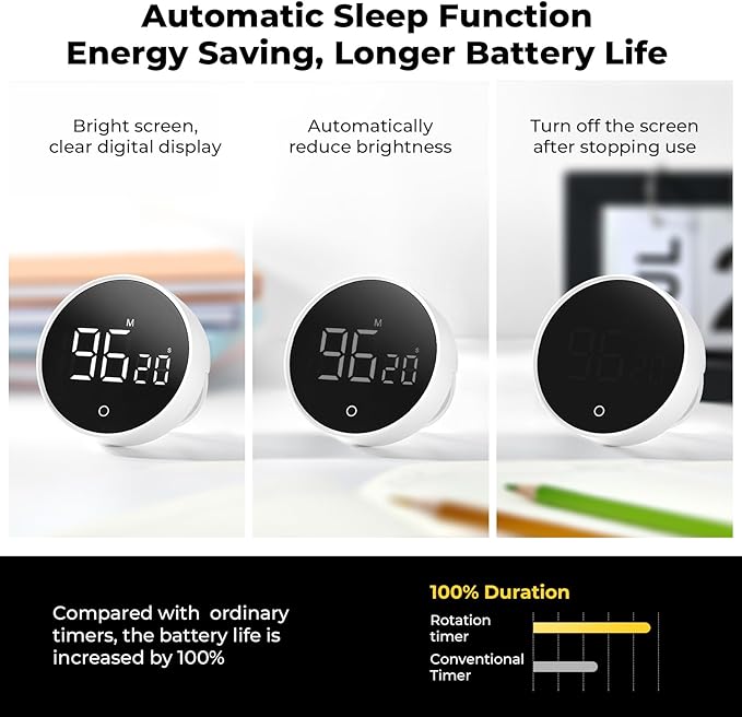 EooCoo Digital Timer with Large Bright Display, 199 Minute Countdown Countup Timer Strong Magnetic Back, Easy Operation - Perfect for Kitchen, Classroom, and Workout