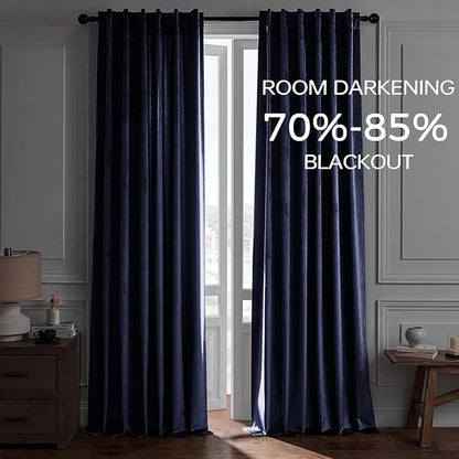 Topfinel Navy Blue Velvet Curtains 108 Inches Long for Living Room,Blackout Back Tab Thermal Insulated Heavy Curtains for Bedroom,W52 x L108 Inches,2 Panels,9FT