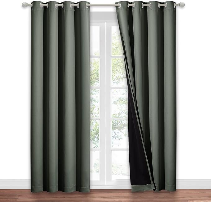 NICETOWN Dark Mallard 100% Blackout Window Curtain Panel, Cold and Full Light Blocking Drape with Black Liner for Nursery, 84 inches Drop Thermal Insulated Draperies (1 PC, 52 inches Wide Each Panel)