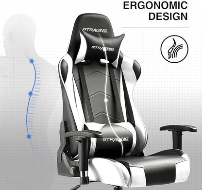 GTRACING Gaming Chair Racing Office Computer Ergonomic Video Game Chair Backrest and Seat Height Adjustable Swivel Recliner with Headrest and Lumbar Pillow Esports Chair (White)