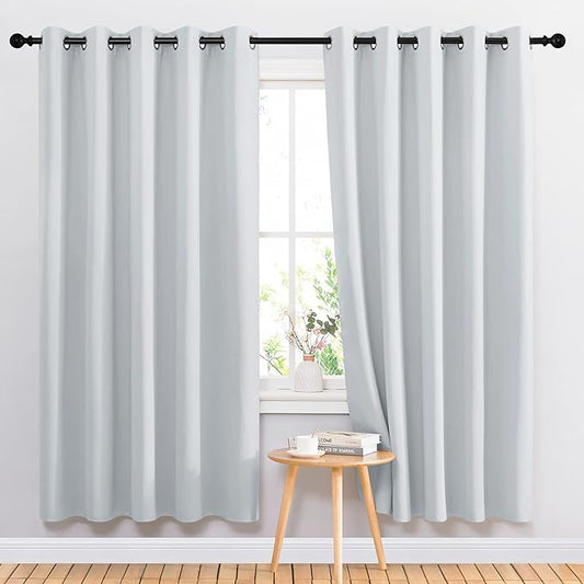 NICETOWN Room Darkening Curtains for Living Room - Easy Care Solid Thermal Insulated Grommet Room Darkening Curtains/Panels/Drapes for Bedroom (2 Panels, 66 by 72, Greyish White)