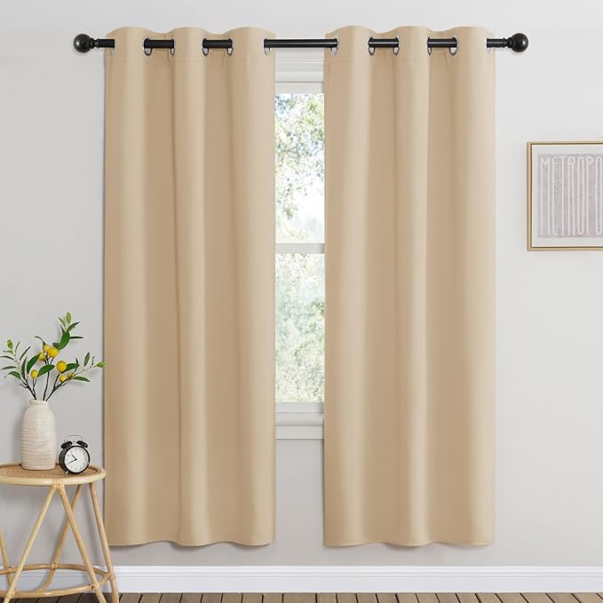 NICETOWN Blackout Window Curtains 72 inches Long, Thermal Insulated Grommet Room Darkening Window Treatments for Bedroom/Living Room, Biscotti Beige, Set of 2, W37 x L72