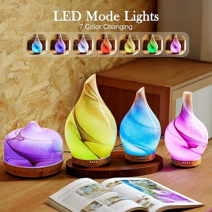 Porseme 280ml Essential Oil Diffuser Glass Color Changing Aroma Air Diffusers Aromatherapy Ultrasonic Cool Mist Humidifier 7 Running Hours Waterless Auto-Off for Sleeping, Yoga, Office, Spa (Desert)