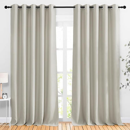 NICETOWN Blackout Sliding Door Curtains for Bedroom 90 inches Long - Window Treatment Thermal Insulated Solid Grommet Room Drapes Sound Reducing for Living Room (Natural, Set of 2, W66 x L90)