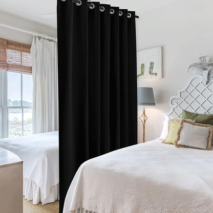 RYB HOME Extra Wide Curtains for Divider Room Separation Soundproof Temporary Door Curtains for Bedroom Closet Office Home Theatre Garage Living Room Privacy Drop Cloth, W 120 x L 84 inches, Black