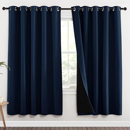 NICETOWN Full Shade Curtain Panels, Pair of Energy Smart & Noise Blocking Out Blackout Drapes for Apartment Window, Thermal Insulated Guest Room Lined Window Dressing(Navy Blue, 70 x 72 inch)