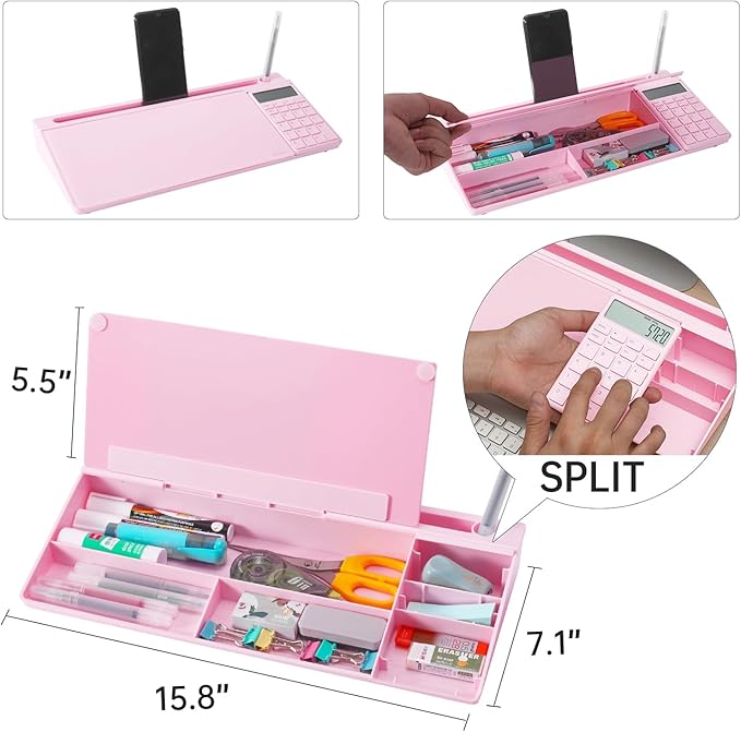 Small Glass Desktop Whiteboard Dry-Erase-Board - Computer Keyboard Stand with Calculator White Board Surface Pad with Drawer, Desk Organizers with Accessories for Office, Home, School Supplies