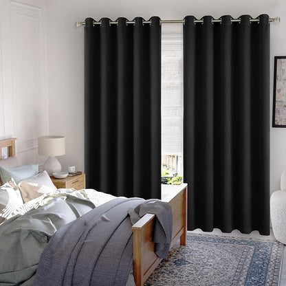 Extra Wide 100% Blackout Curtains 84 Inch Length for Living Room, Thermal Insulated Total Light Blocking Soundproof Room Darkening Curtains, Each 60 Inch Wide, Black