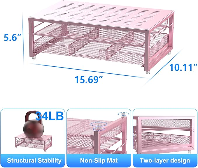 gianotter Computer Monitor Stand Riser, Desk Organizers and Accessories with Drawer, Office Desk Accessories & Workspace Desktop Organizers Storage for Classroom Office Supplies Decor (Pink)