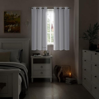 White Blackout Curtains for Bedroom 63 Inch Length 2 Panels Set, Thermal Insulated 100% Light Blocking Soundproof Grommet Window Curtains for Living Room with White Liner, Each 42 Inch Wide