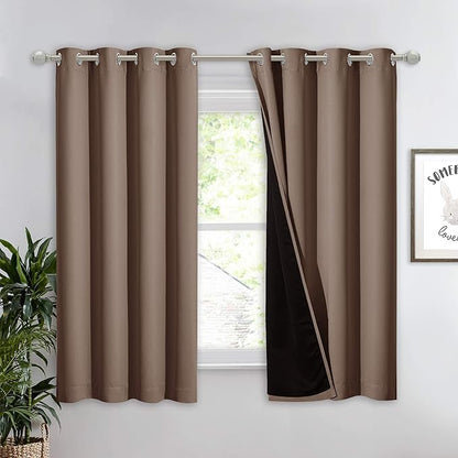 NICETOWN Total Blackout Panel for Nursery, Super Soft, Heavy Duty and Thick Window Treatment Curtain 63 inches Long with Black Lined for Basement, (1 PC, Cappuccino, 52 inches Wide Each Panel)