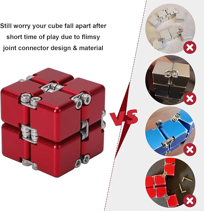 Aluminum Alloy Metal Infinity Cube Fidget Cube (6 Colors) Handheld Fidget Toy Desk Toy with Cool Case Infinity Magic Cube Relieve Stress Anxiety ADHD OCD for Kids and Adults (Red)