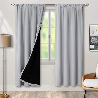 BGment Thermal Insulated 100% Blackout Curtains for Bedroom with Black Liner, Double Layer Full Room Darkening Noise Reducing Rod Pocket Curtain (52 x 72 Inch, Light Grey, 2 Panels)