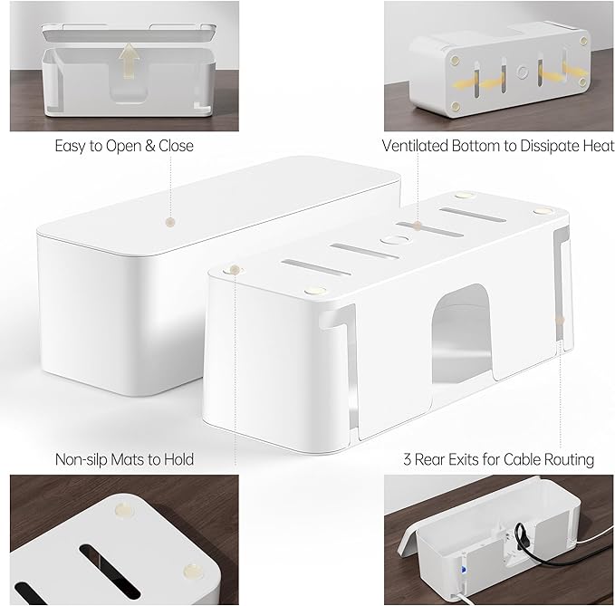 YECAYE 2 Pack Cable Management Box, Pet and Baby Proofing Cable Organizer Box, Large and Medium Size Cord Management Box,Cord Organizer, Perfect for Office & Home Cord Hider,Cable Hider,White