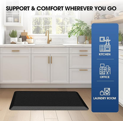 Mattitude Kitchen Mat Cushioned Anti-Fatigue Floor Mat Waterproof Non-Slip Mats and Rugs Standing and Comfort Desk Mats for House Sink Office Laundry (Black, 17.3"x28")