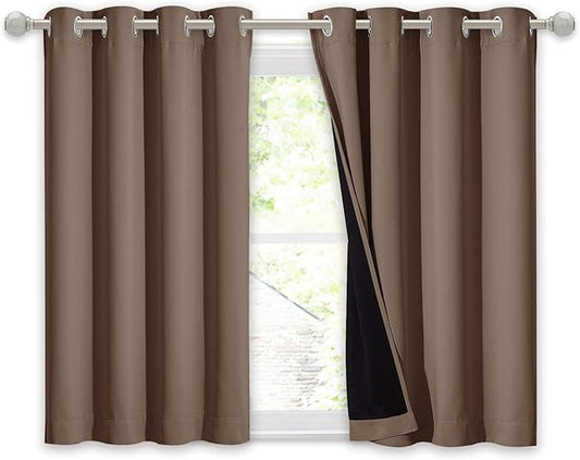 NICETOWN Bedroom Full Blackout Curtain Panel, Super Thick Insulated Window Cover, 100% Blackout Blind with Black Liner for Small Window(Cappuccino, 1 PC, 52 by 45-inch)