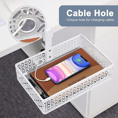 Under Desk Drawer Organizer Clip-on Cup Holder Under Desk Storage Drawers Rotated Under Table Drawer for Desk Organizer Clamp Phone Holder Paper Drawer (White)