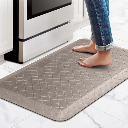 HappyTrends Kitchen Runner Rugs Anti-Fatigue mats - 4/5 Inch Thick Non Slip Waterproof Ergonomic Comfort Mat for Kitchen, Floor Home, Office, Sink, Laundry (17.3"x 28",Khaki)