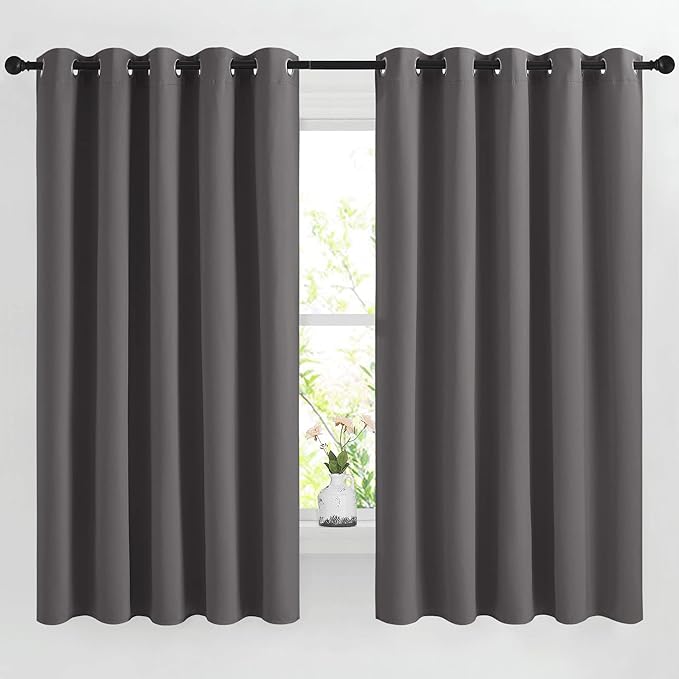 NICETOWN Blackout Curtains Panels for Bedroom - 3 Pass Microfiber Noise Reducing Thermal Insulated Solid Ring Top Blackout Window Drapes (2 Panels, 66 x 66 Inch, Gray)