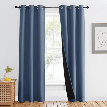 NICETOWN Complete 100% Blackout Curtain Set, Stone Blue, 42W x 80L, 1 PC, Thermal Insulated & Energy Efficiency Window Draperies for Guest Room, Full Shading Panel for Shift Worker and Light Sleepers