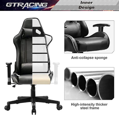 GTRACING Gaming Chair Racing Office Computer Ergonomic Video Game Chair Backrest and Seat Height Adjustable Swivel Recliner with Headrest and Lumbar Pillow Esports Chair,Black