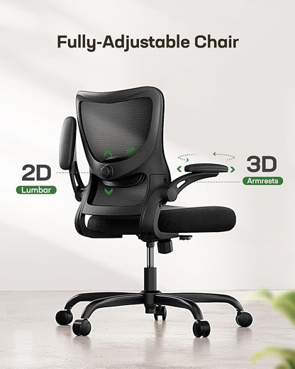 Marsail Office Chair Ergonomic Desk Chair with 3 Ways PU Armrests and Adjustable Lumbar Support Breathable Mesh Computer Chair Executive Rolling Swivel Comfy Task Chair for Home Office Gaming