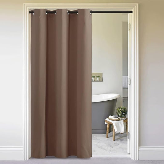 NICETOWN Sound Reducing Room Divider Curtain Screen Partition, Function Thermal Blackout Patio Door Curtain Panel, Sliding Door Insulated Curtain, Cappuccino, 5ft Wide x 11ft Long