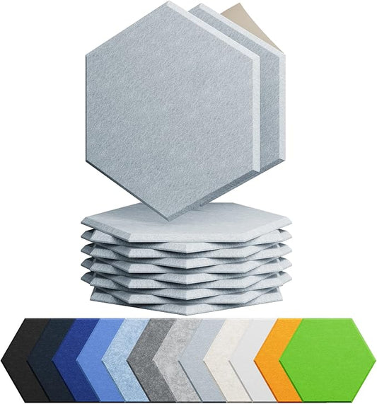 12 Pack Acoustic Panels Self Adhesive Sound Proof Foam, High Density Sound Acoustic Foam Panel, 12X10.23X0.4 Inch Hexagon Wall Panels in Home,Office,Reccording Room,Studio(Blue Gray)