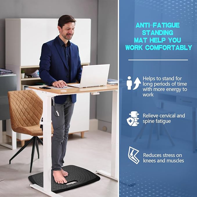 Anti Fatigue Kitchen Floor Mat Comfort Standing Mat, Portable Office Standing Desk Mat, Multi-Purpose Kitchen Rug, Built-in Handle with Massage Points Comfort Floor Mat (Black, 17" x 22")