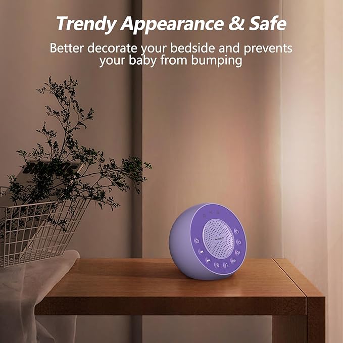 REACHER Sound Machine for Adult, Baby, 31 Non-looping Soothing Sounds, White/Brown/Pink Noise for Sleeping, 3 Auto-Off Timer, Loud Stereo Sound, 25-Level Volume, Memory Function, Travel(Purple)